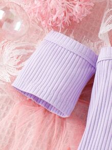 SHEIN Toddler Girls Cold Shoulder Tee & Butterfly And Leopard Print Shorts - Multicolor - View 6