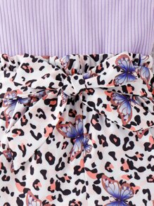 SHEIN Toddler Girls Cold Shoulder Tee & Butterfly And Leopard Print Shorts - Multicolor - View 7