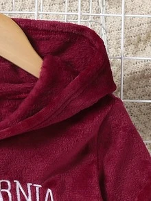 Girls Letter Embroidery Drop Shoulder Hoodie & Joggers - Burgundy - View 4