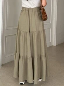 DAZY Solid Ruffle Hem Wide Leg Trousers - Khaki - View 2