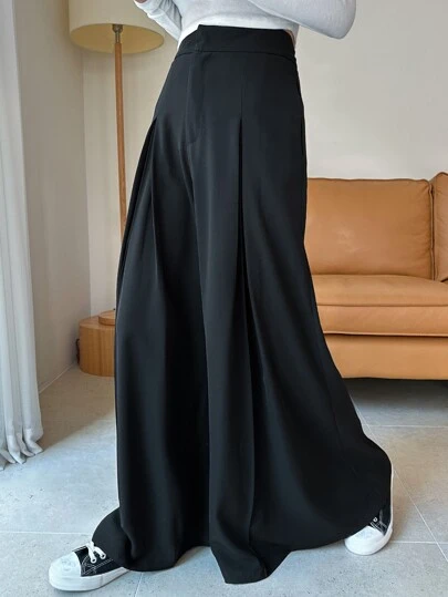 DAZY 高腰拼接細節闊腿西裝褲