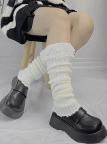 ROMWE Kawaii Contrast Lace Leg Warmers - White - View 3