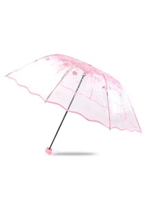 Flores transparentes y románticas, cúpula de burbujas, paraguas gótico de diseño bonito, para viento, lluvia pesada, paraguas de sol para mujer - Rosa - Ver 1