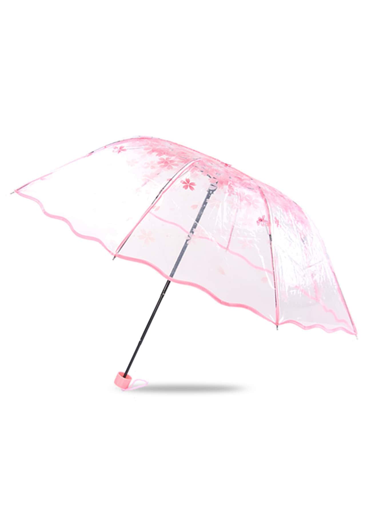 Flores transparentes y románticas, cúpula de burbujas, paraguas gótico de diseño bonito, para viento, lluvia pesada, paraguas de sol para mujer - Rosa - Ver 1
