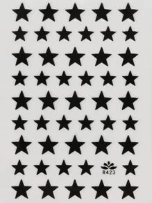 ROMWE 1 hoja Pegatina de arte de uña con patrón de estrella - Negro - Ver 3