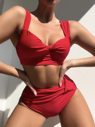 Bikini à ruché taille haute