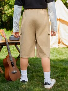 SHEIN 男孩彈性腰帶工裝短褲 - 卡其色 - 查看 2