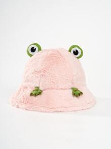Frog Decor Fluffy Bucket Hat - Pink - View 1