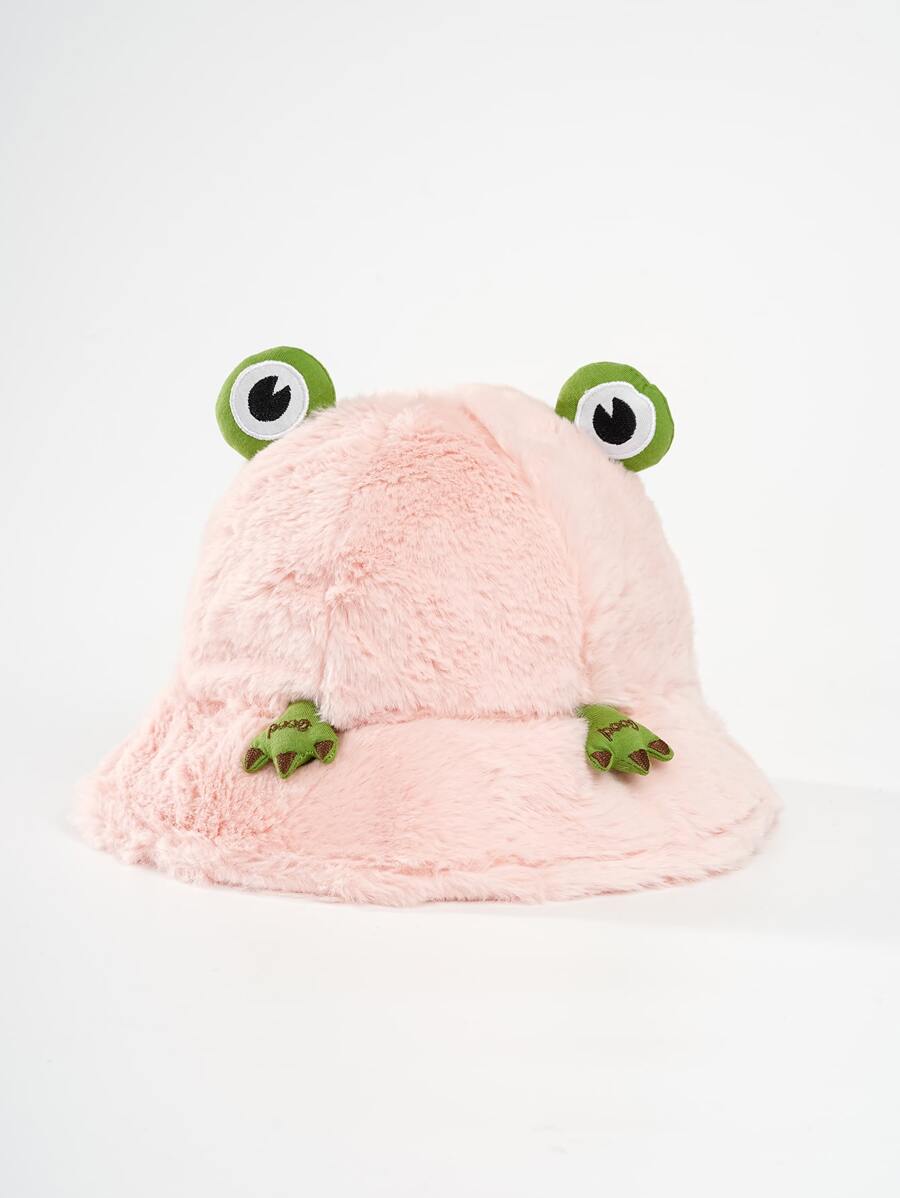 Frog Decor Fluffy Bucket Hat - Pink - View 1
