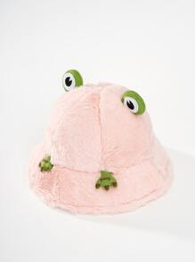Frog Decor Fluffy Bucket Hat - Pink - View 2