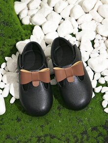 Girls Bow Decor Ankle Strap Flats - Black - View 2