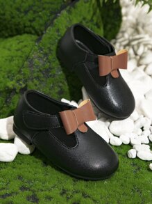 Girls Bow Decor Ankle Strap Flats - Black - View 3