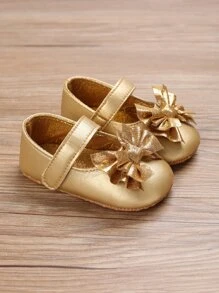 嬰兒金屬亮絲蝴蝶結裝飾瑪麗珍平底鞋 - 金色 - 查看 1