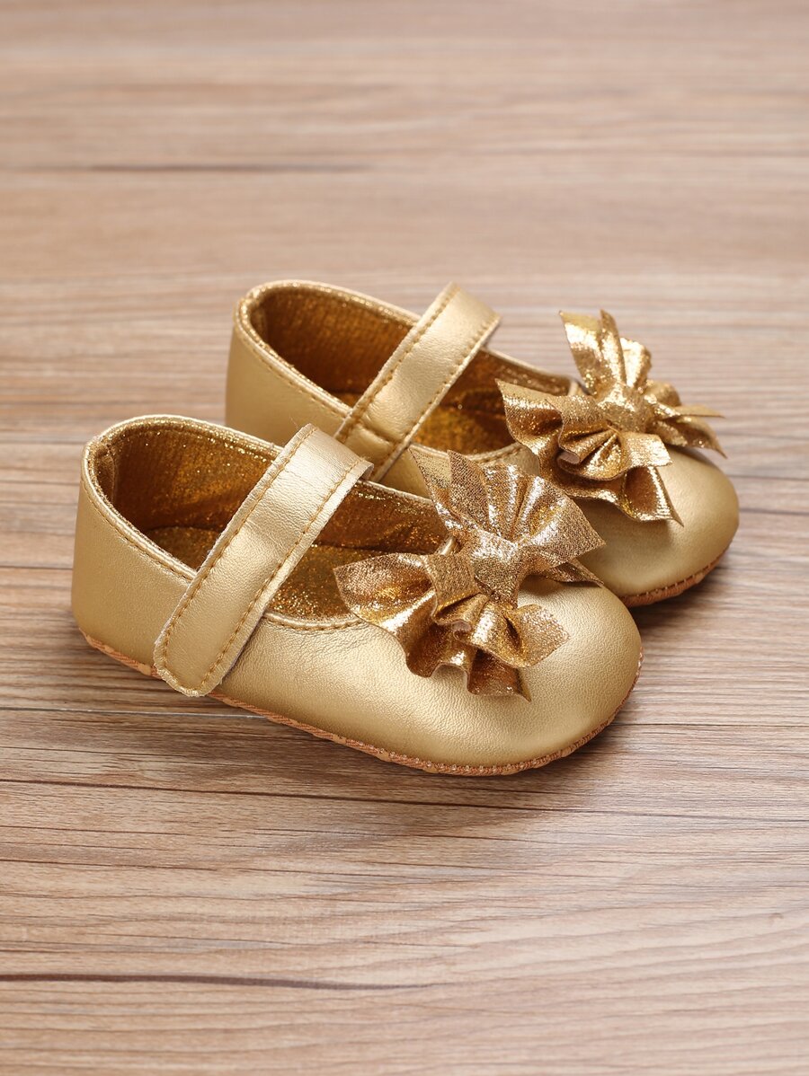嬰兒金屬亮絲蝴蝶結裝飾瑪麗珍平底鞋 - 金色 - 查看 1