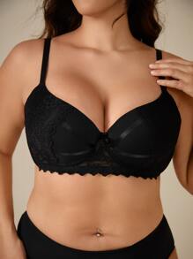 Sujetador con encaje en contraste con aro - Negro - Ver 1