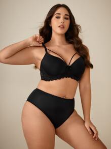 Plus Lace Trim Bow Front Underwire Bra - Black - View 6