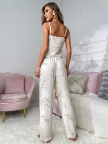 花卉印花吊带睡衣套装 / 睡衣套装 - 米色 - 查看 2