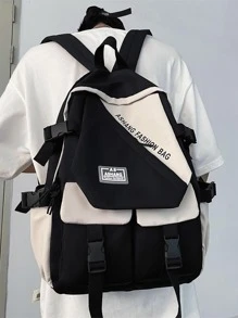 15inch Foldable Men Colorblock Letter Patch Casual Daypack - Black and White - View 1