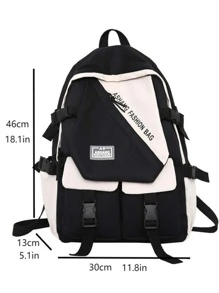 15inch Foldable Men Colorblock Letter Patch Casual Daypack - Black and White - View 3