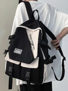 15inch Foldable Men Colorblock Letter Patch Casual Daypack - Black and White - View 4