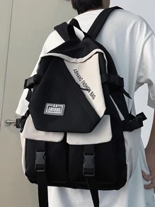 15inch Foldable Men Colorblock Letter Patch Casual Daypack - Black and White - View 5