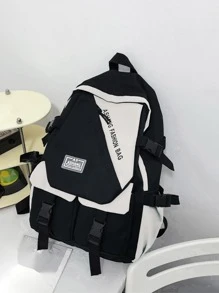 15inch Foldable Men Colorblock Letter Patch Casual Daypack - Black and White - View 6