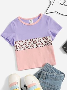 SHEIN Tops em bé Khối Màu In hoa Báo - Nhiều màu - Xem 1