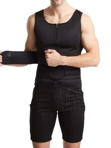 Sports Outdoor 1pc Men Synthetic Rubber Sports Corset Shapewear Waist Trainer Corset - Black - View 7