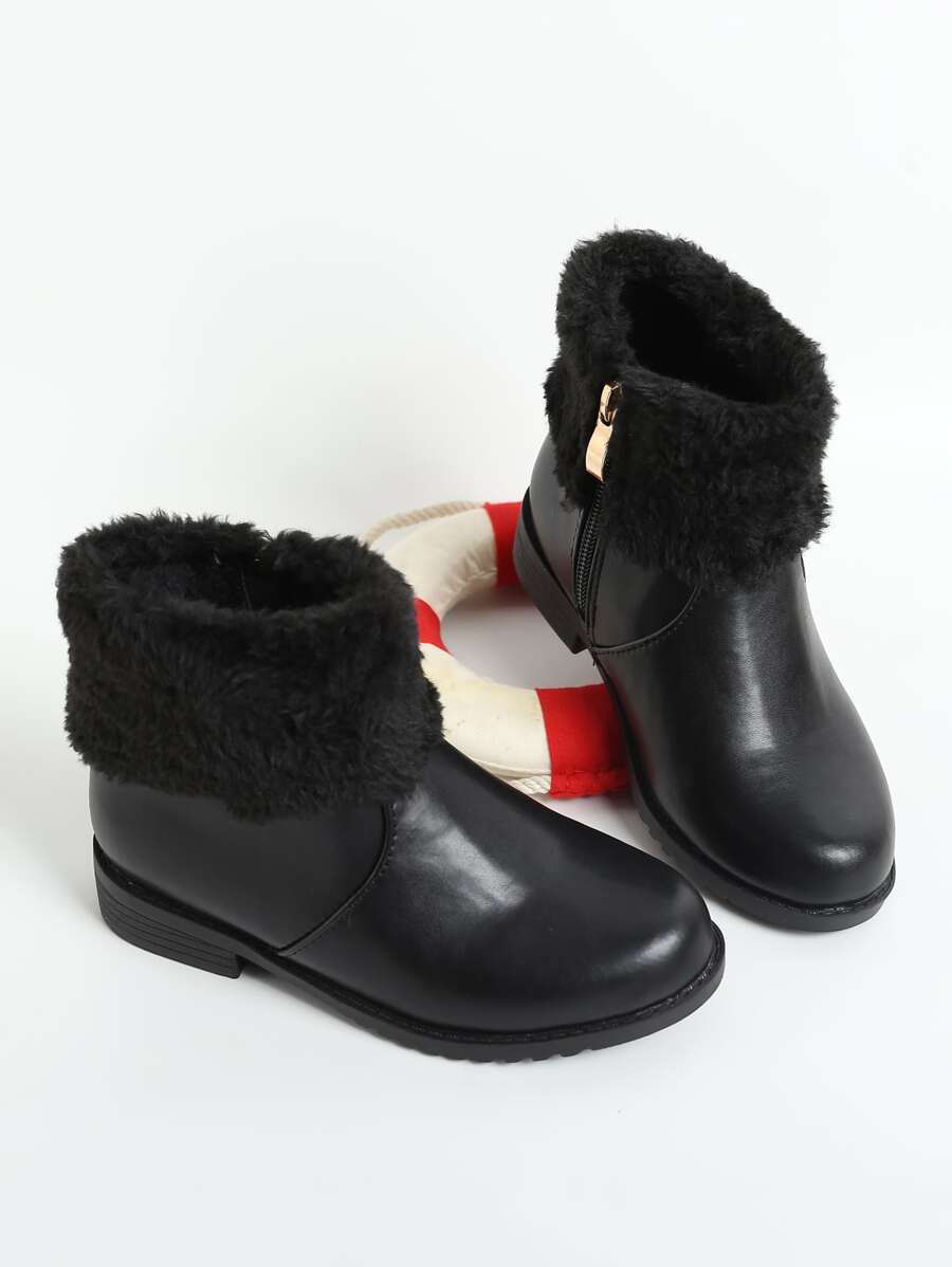 Girls Side Zipper Combat Boots - Black - View 1