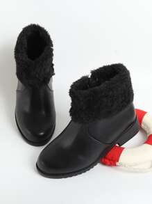 Girls Side Zipper Combat Boots - Black - View 3