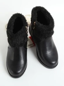 Girls Side Zipper Combat Boots - Black - View 5