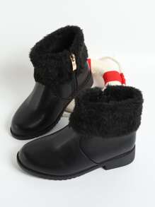 Girls Side Zipper Combat Boots - Black - View 6