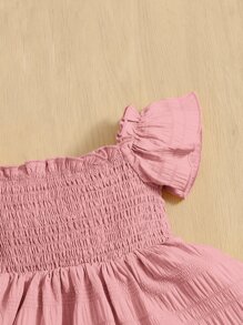 SHEIN Baby Girl'S Shirred Butterfly Sleeve Dress With Comfortable, Lovely And Sweet Design For Summer - Dusty Pink - View 3