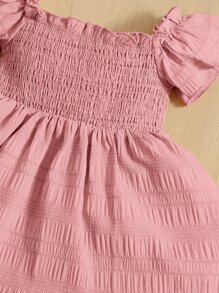 SHEIN Baby Girl'S Shirred Butterfly Sleeve Dress With Comfortable, Lovely And Sweet Design For Summer - Dusty Pink - View 4