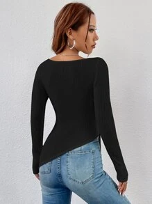 SHEIN Essnce Drawstring Side Asymmetrical Hem Tee - Black - View 2