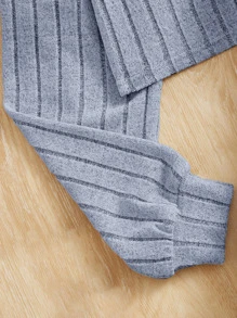 SHEIN 少女高領下垂肩披肩上衣和裙子 - 霧霾藍 - 查看 4