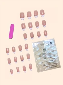 用24片长杏仁法式亮片全覆盖可拆卸假指甲、1片胶带和1个指甲锉，瞬间提升您的美甲造型，专为女性和女孩设计。 - 彩色 - 查看 2