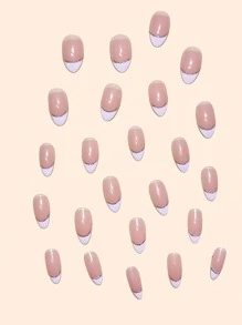 用24片长杏仁法式亮片全覆盖可拆卸假指甲、1片胶带和1个指甲锉，瞬间提升您的美甲造型，专为女性和女孩设计。 - 彩色 - 查看 5