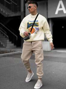 男士籃球和字母圖案運動衫 - 米色 - 查看 3