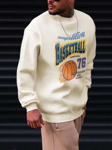 男士籃球和字母圖案運動衫 - 米色 - 查看 6