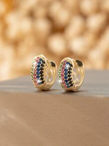 方晶鋯石裝飾圓耳環 - 彩色 - 查看 1