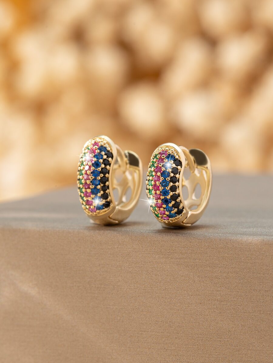 方晶鋯石裝飾圓耳環 - 彩色 - 查看 1