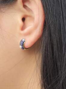 方晶鋯石裝飾圓耳環 - 彩色 - 查看 2