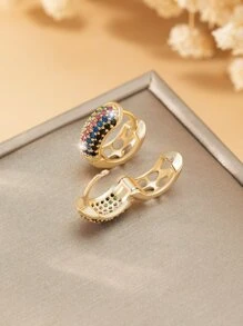 方晶鋯石裝飾圓耳環 - 彩色 - 查看 3