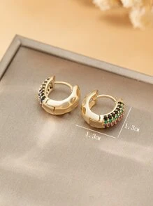 方晶鋯石裝飾圓耳環 - 彩色 - 查看 4