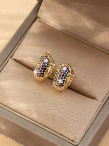 方晶鋯石裝飾圓耳環 - 彩色 - 查看 5