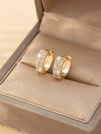 1 对时尚铜锆石几何圆形耳环，奢华优雅的女士礼物