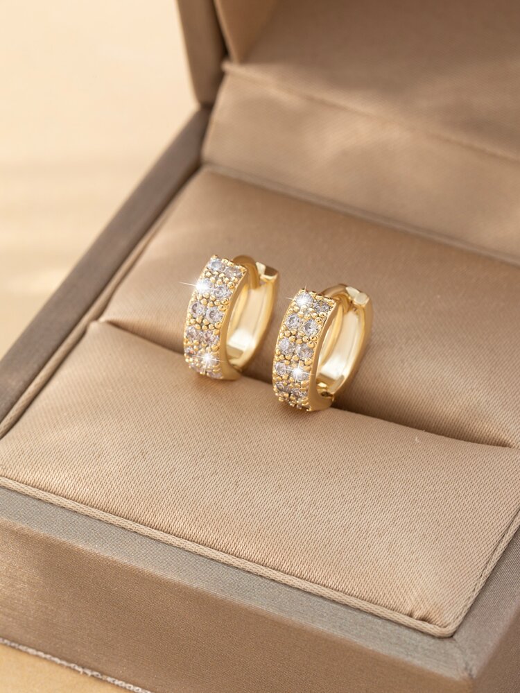 1 Pair Fashionable Copper Zirconia Geometric Round Hoop Earrings, Luxury Elegant Gift For Women