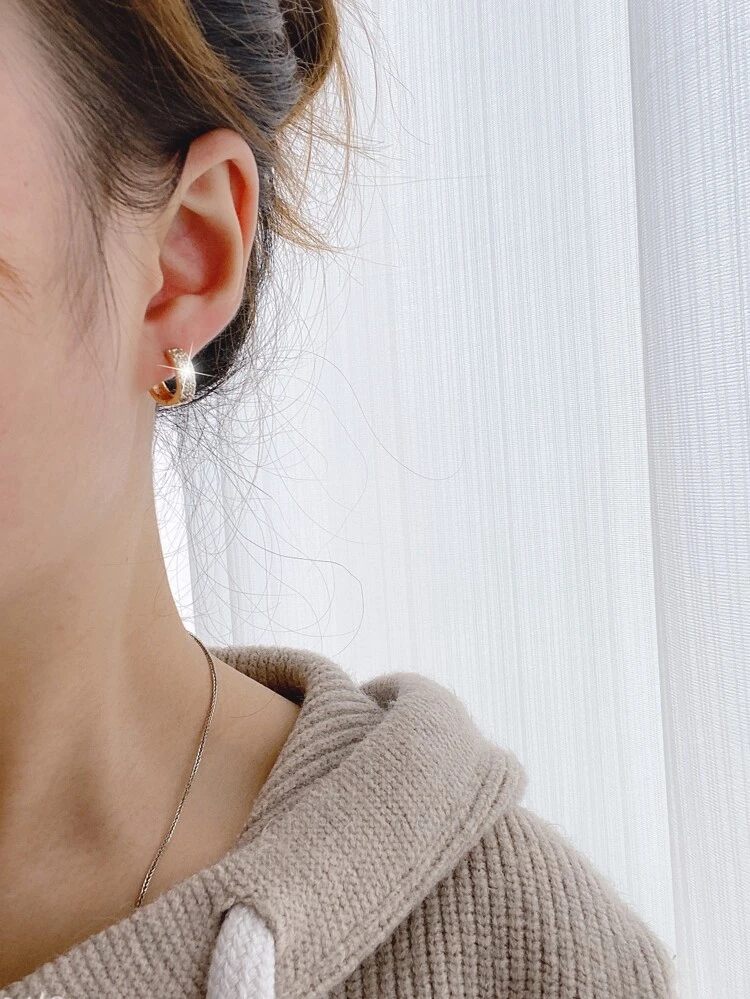 1 Pair Fashionable Copper Zirconia Geometric Round Hoop Earrings, Luxury Elegant Gift For Women