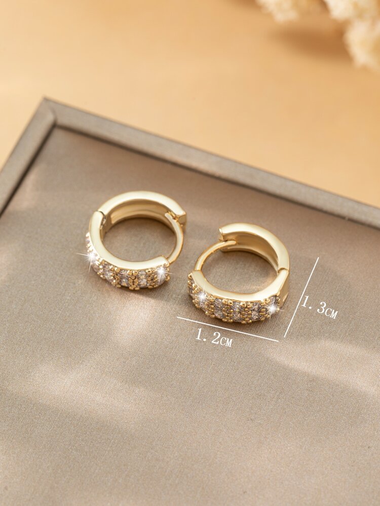 1 Pair Fashionable Copper Zirconia Geometric Round Hoop Earrings, Luxury Elegant Gift For Women
